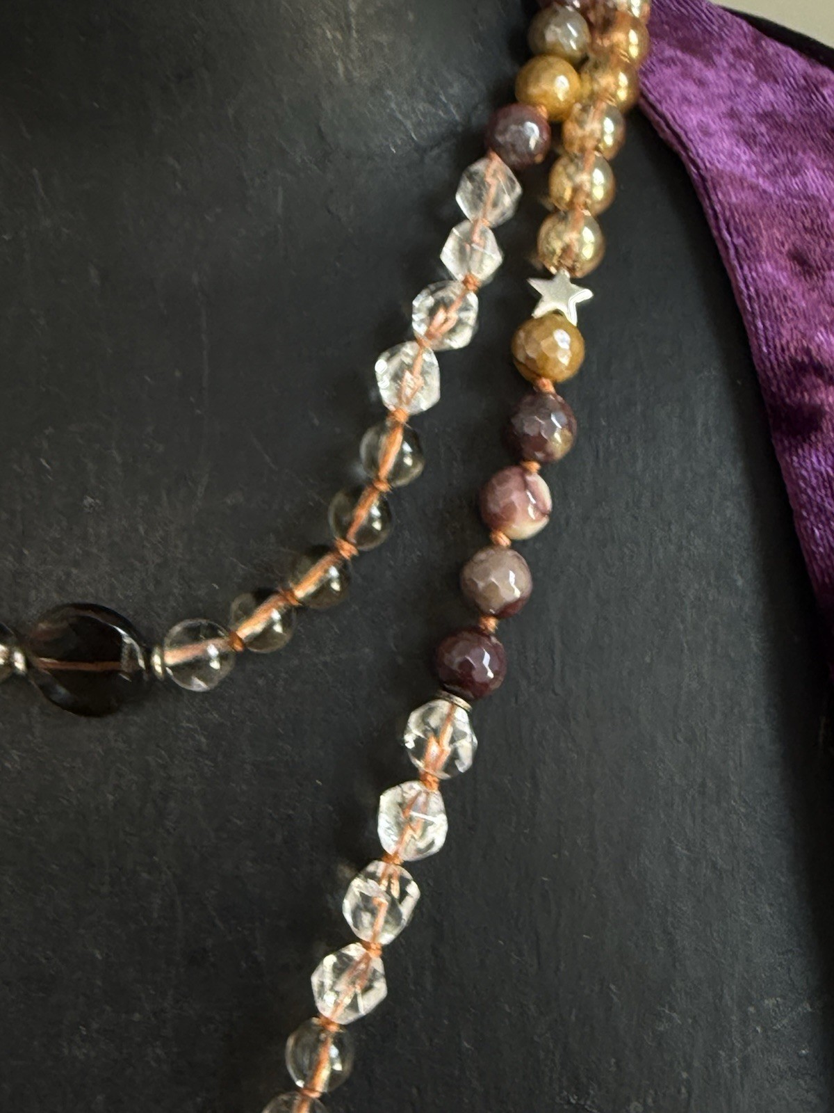Clear quartz mookaite Jasper citrine Smokey quartz beaded mala necklace pendant