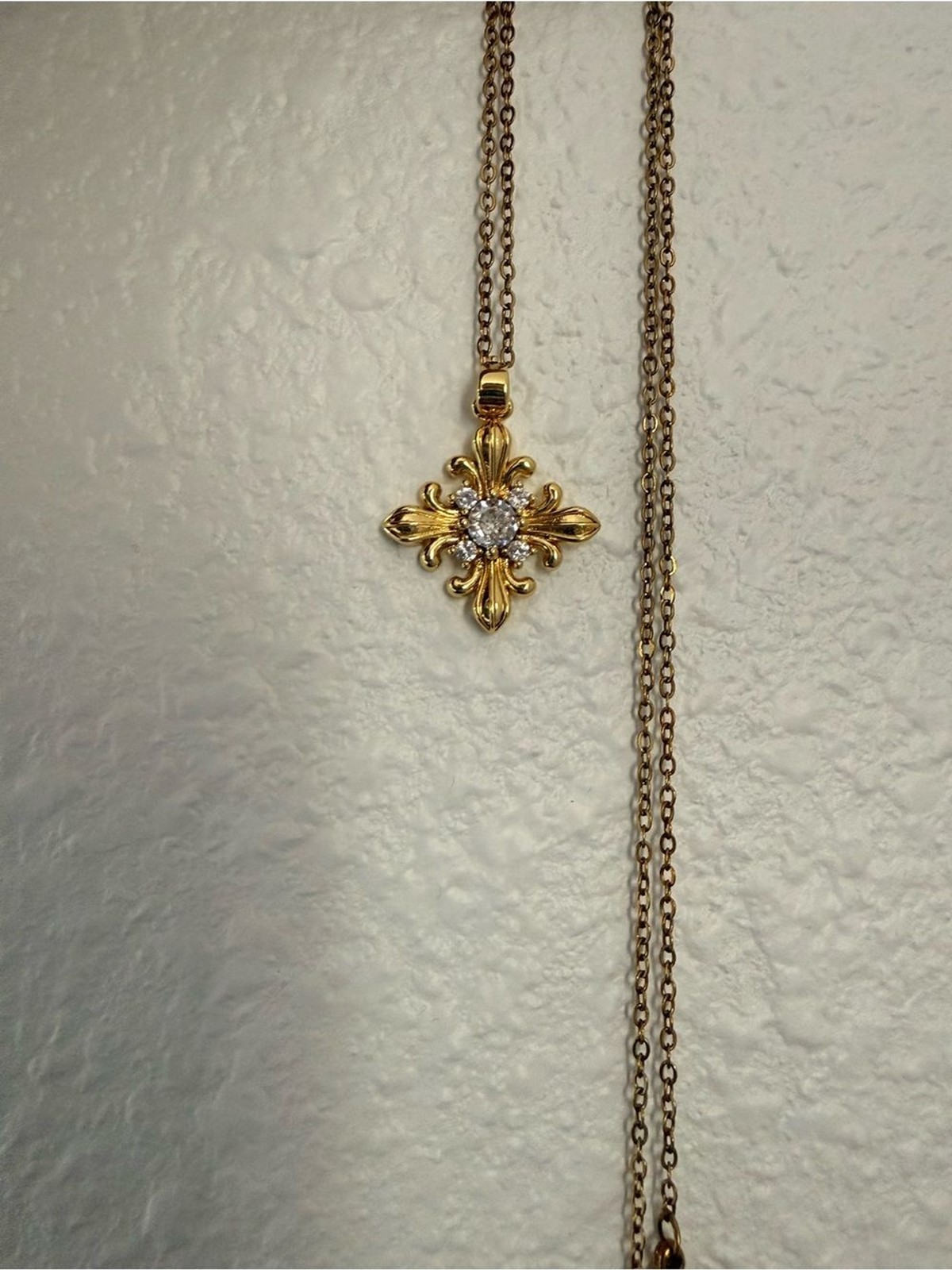 Vintage Baroque Cross Necklace Steel Chain Brass Pendant