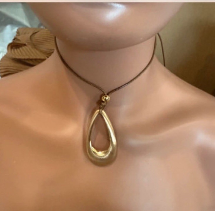 Gold Drop Choker Brown Necklace Chunky Pendant Statement Necklace