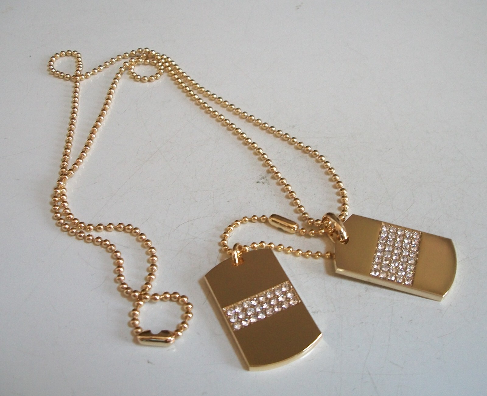 Men’s Bling Gold Plated Double Dog Tag Fashion Pendant 27″ Ball Chain Necklace
