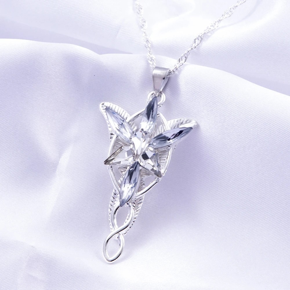 New Lord of The Rings Arwen’s Necklace Evenstar Pendant Crystal Silver Chain