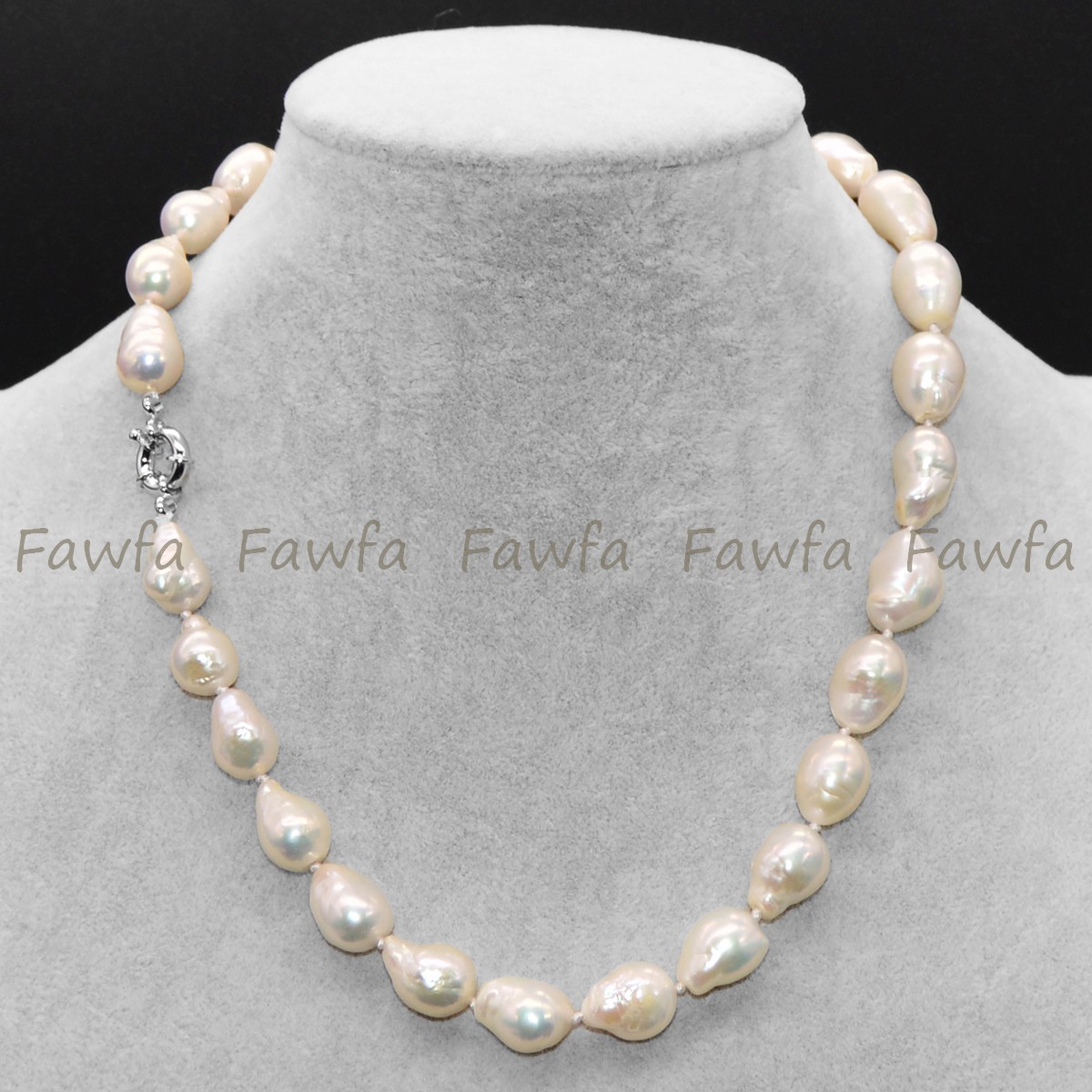 Big 14-16mm Natural Luster White Freshwater Baroque Pearl Necklace 16-36 inches