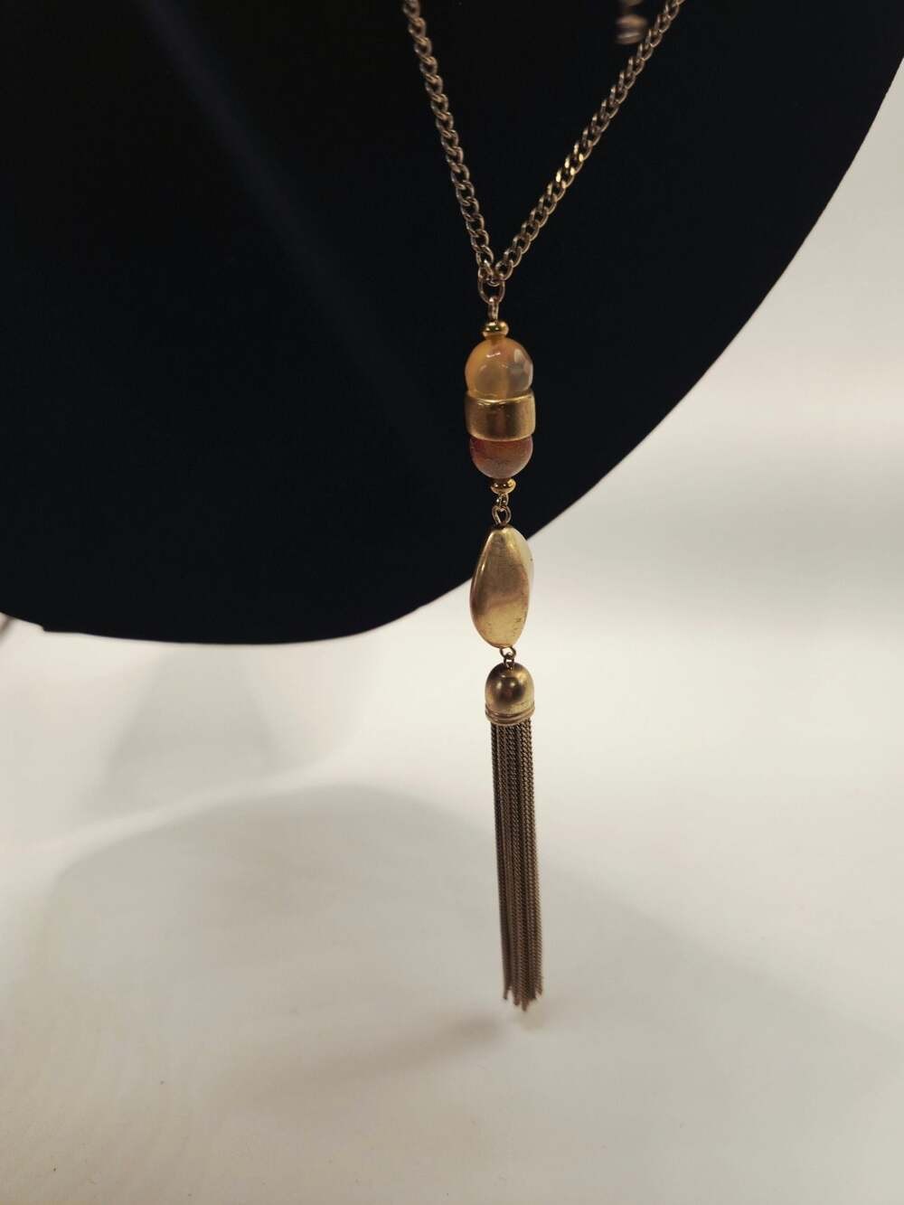 Gold-Tone Chain Necklace with Tassel and Beaded Pendant