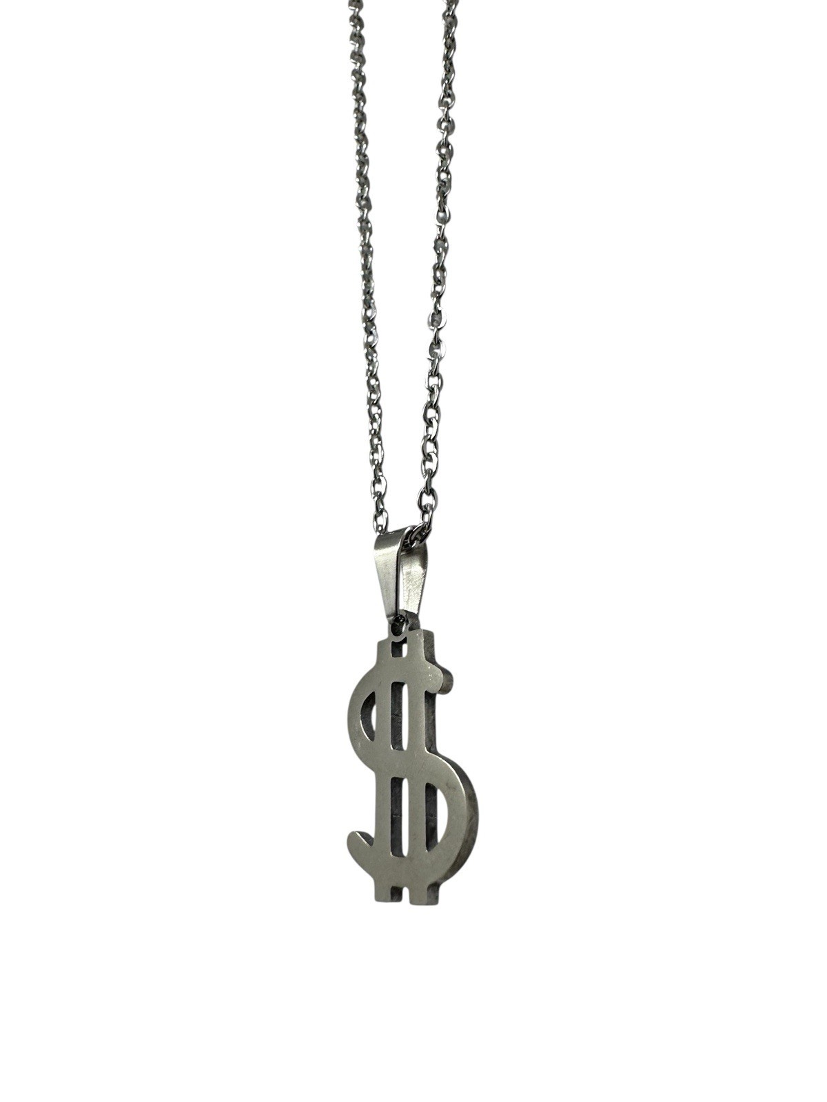 Dollar Sign Necklace Stainless Steel Pendant Chain Gold or Silver Tone Unisex