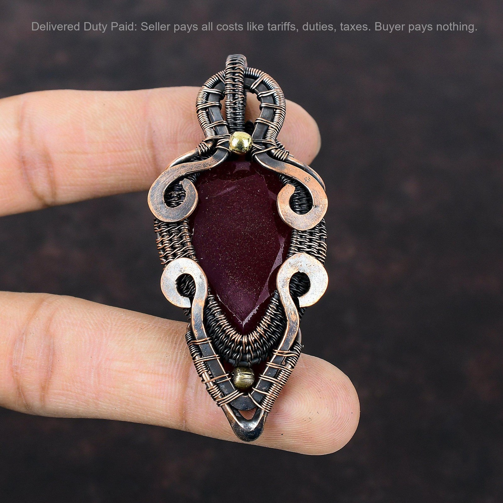 Copper Kashmir Rubi Gemstone Birthday New Wire Wrapped Daughter Pendant Jewelry