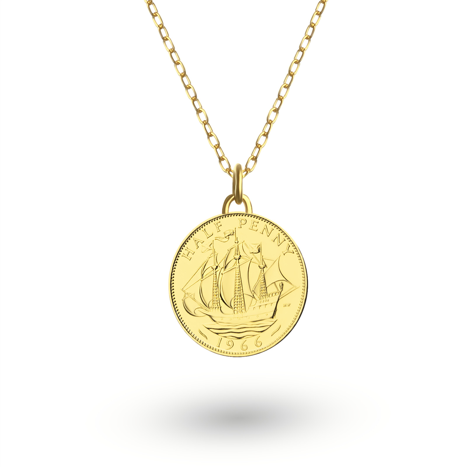 18K Gold Plated British 1/2 Penny Coin Medallion | Necklace | Queen Elizabeth II