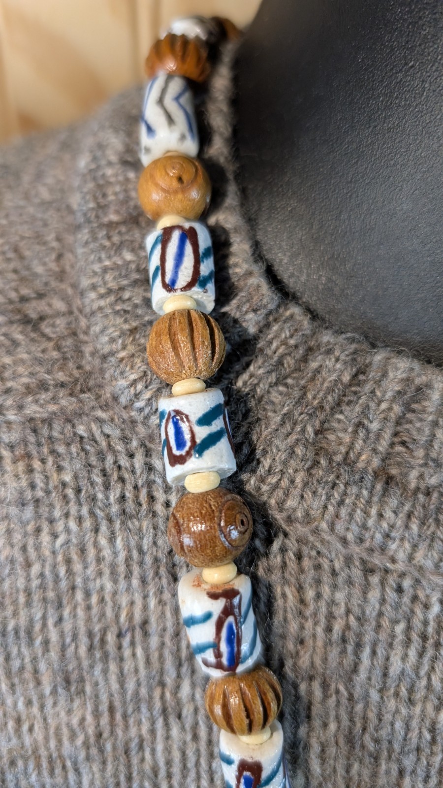 Men’s 24in Tribal Necklace and 8in sizeable Bracelet, White Krobo, for healing