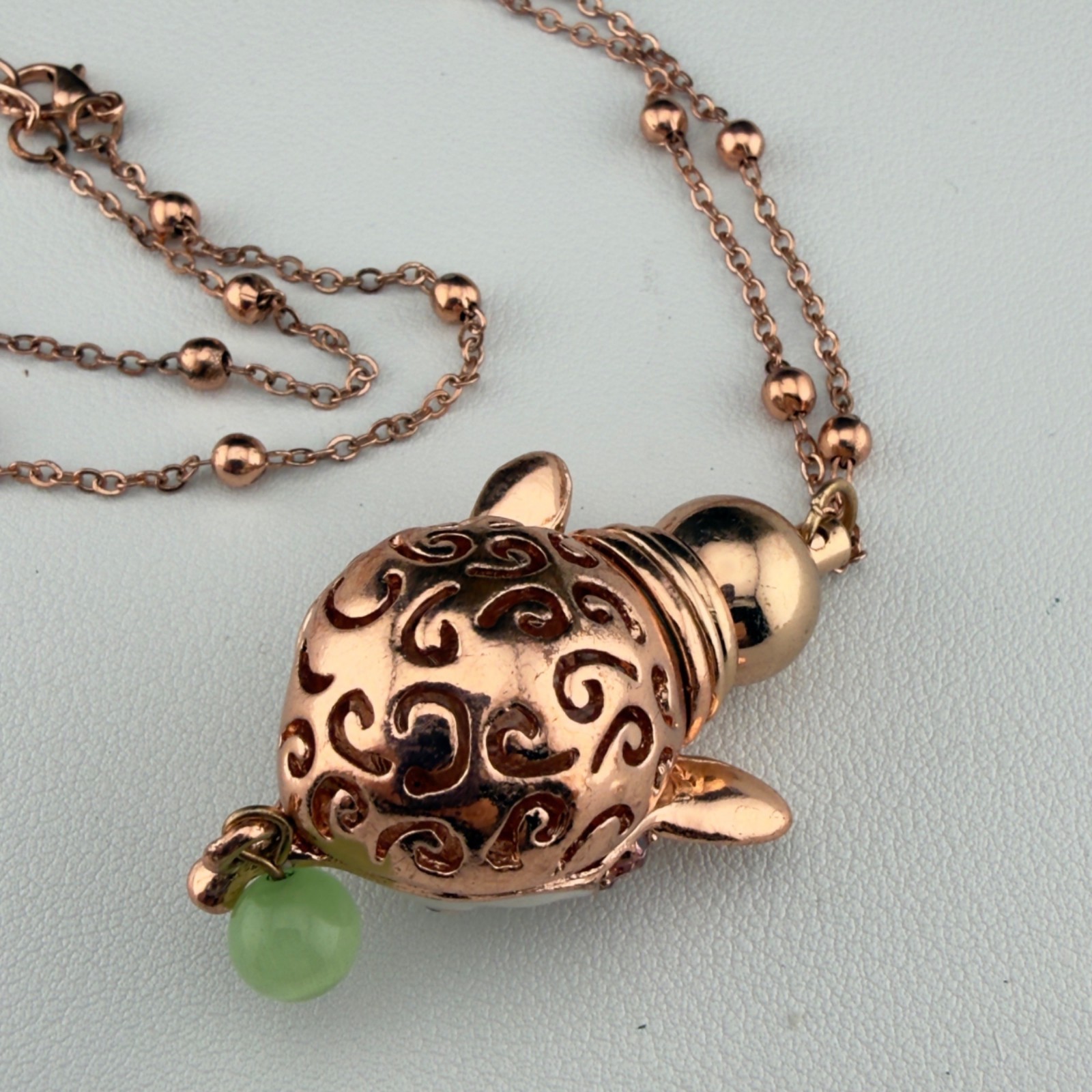 Fox Pendant Perfume Bottle Necklace Rose Gold Pink Crystals