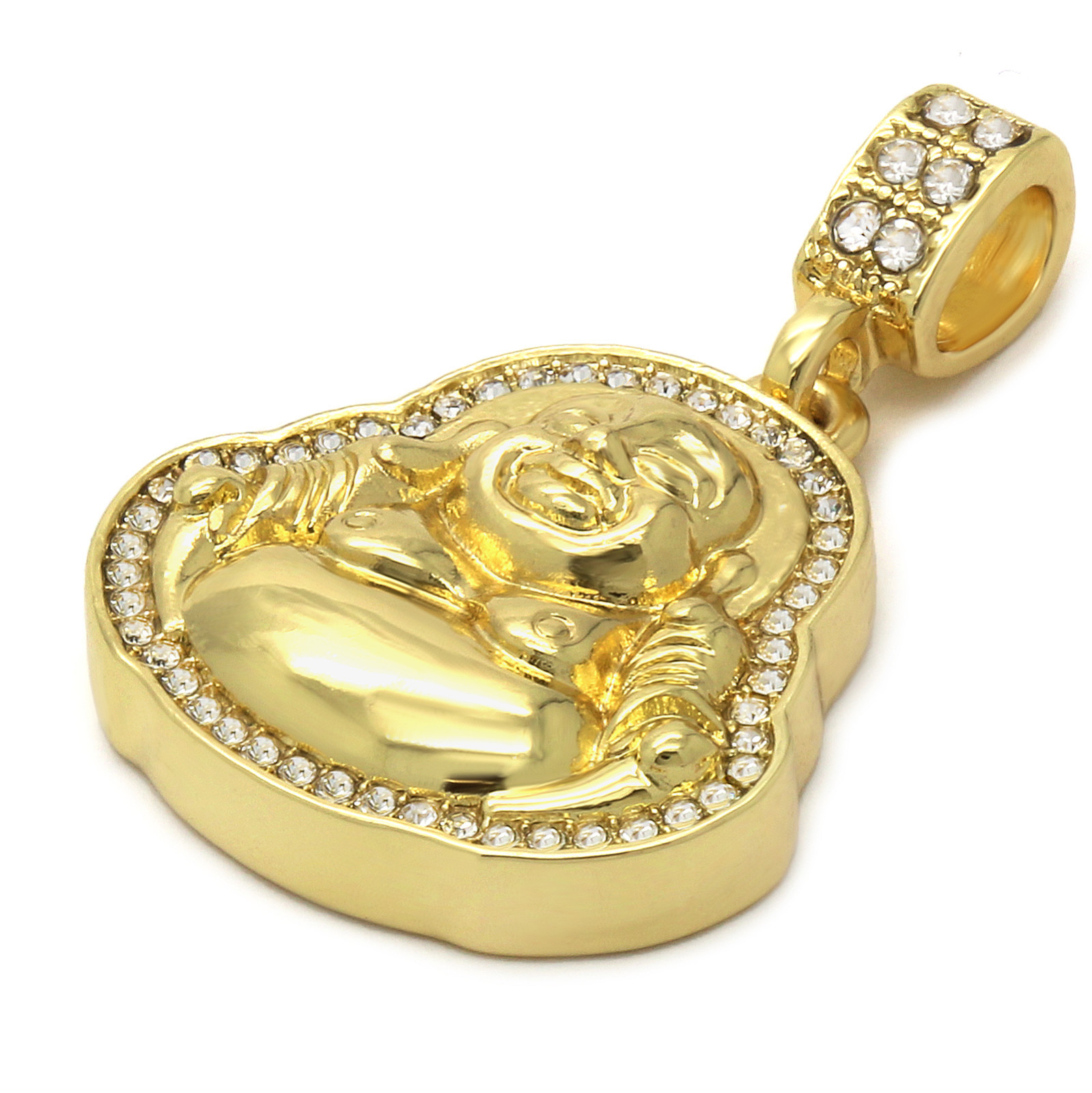 14k Gold Plated G, R Buddha 3 Pendant Cubic-Zirconia 30 30 24 Cuban Chain