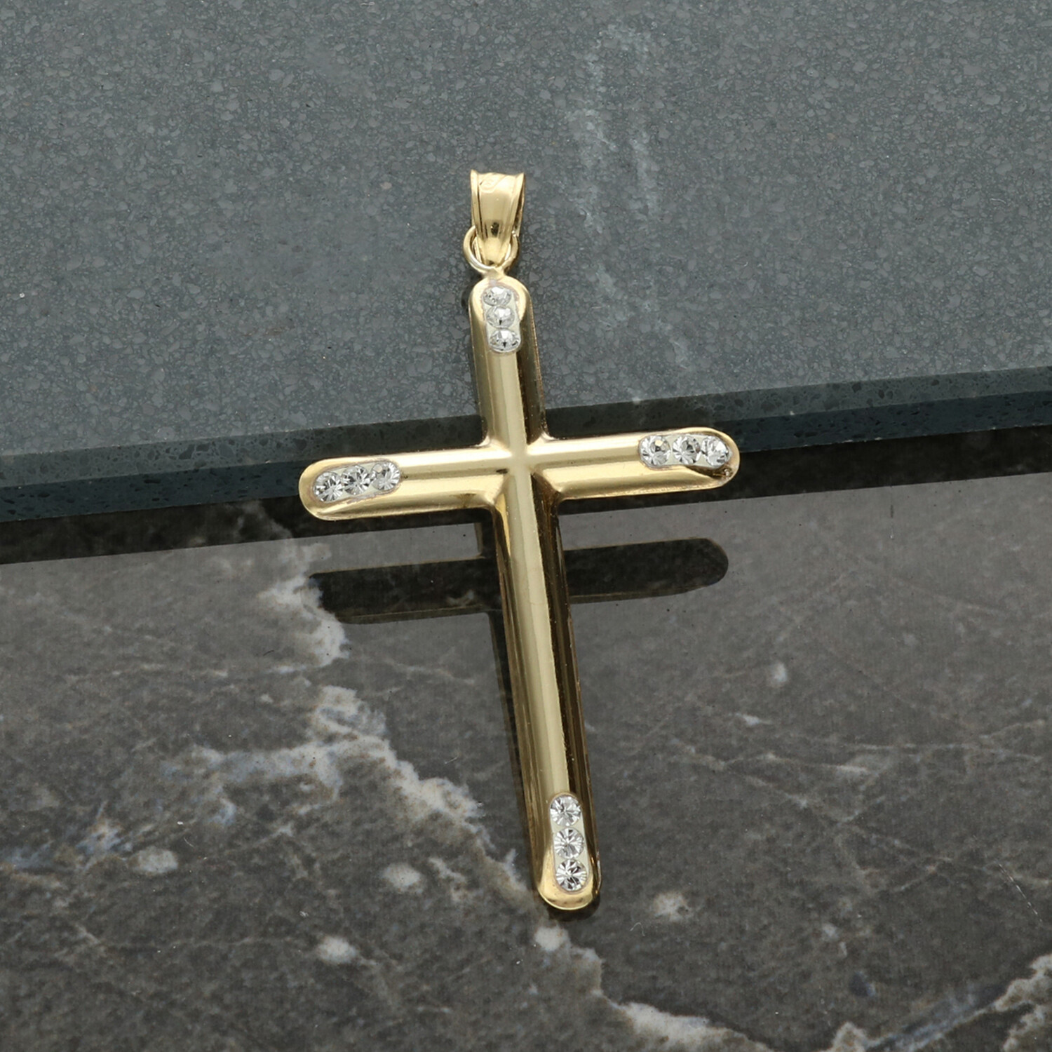 9ct Gold Plated Cz Set Cross 14 16 18 20 22 24″ Inch Curb Necklace Chain Option