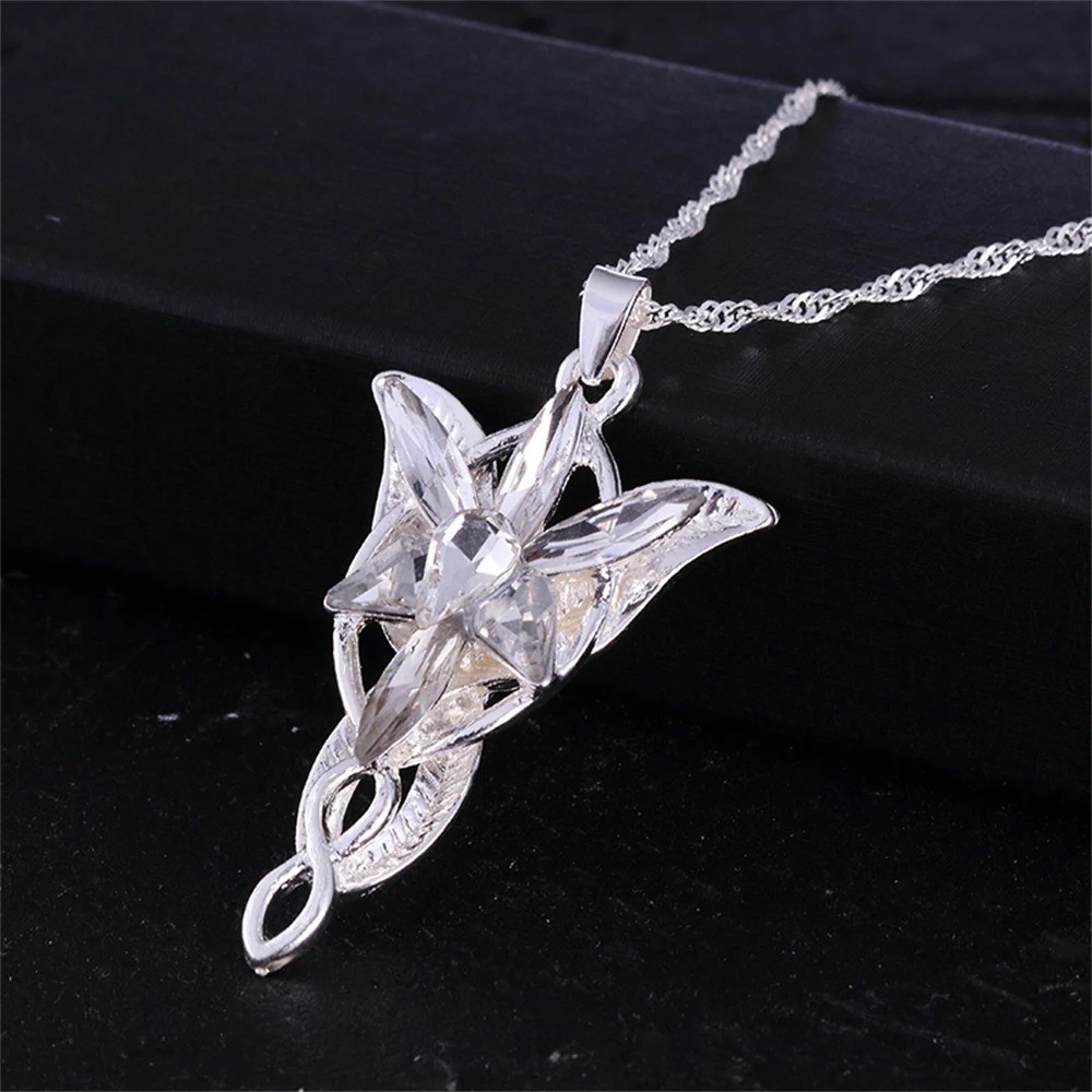 Lord of the Rings Arwen Evenstar Necklace Silver Crystal Pendant LOTR Elf Gift