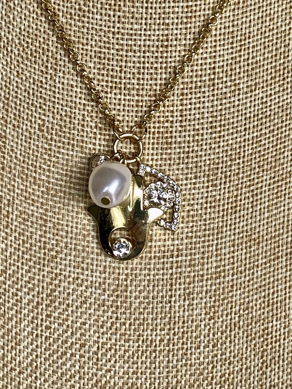 Adjustable Gold Tone BaubleBar Necklace with Charms, Hamsa, Evil Eye, etc 17-20″
