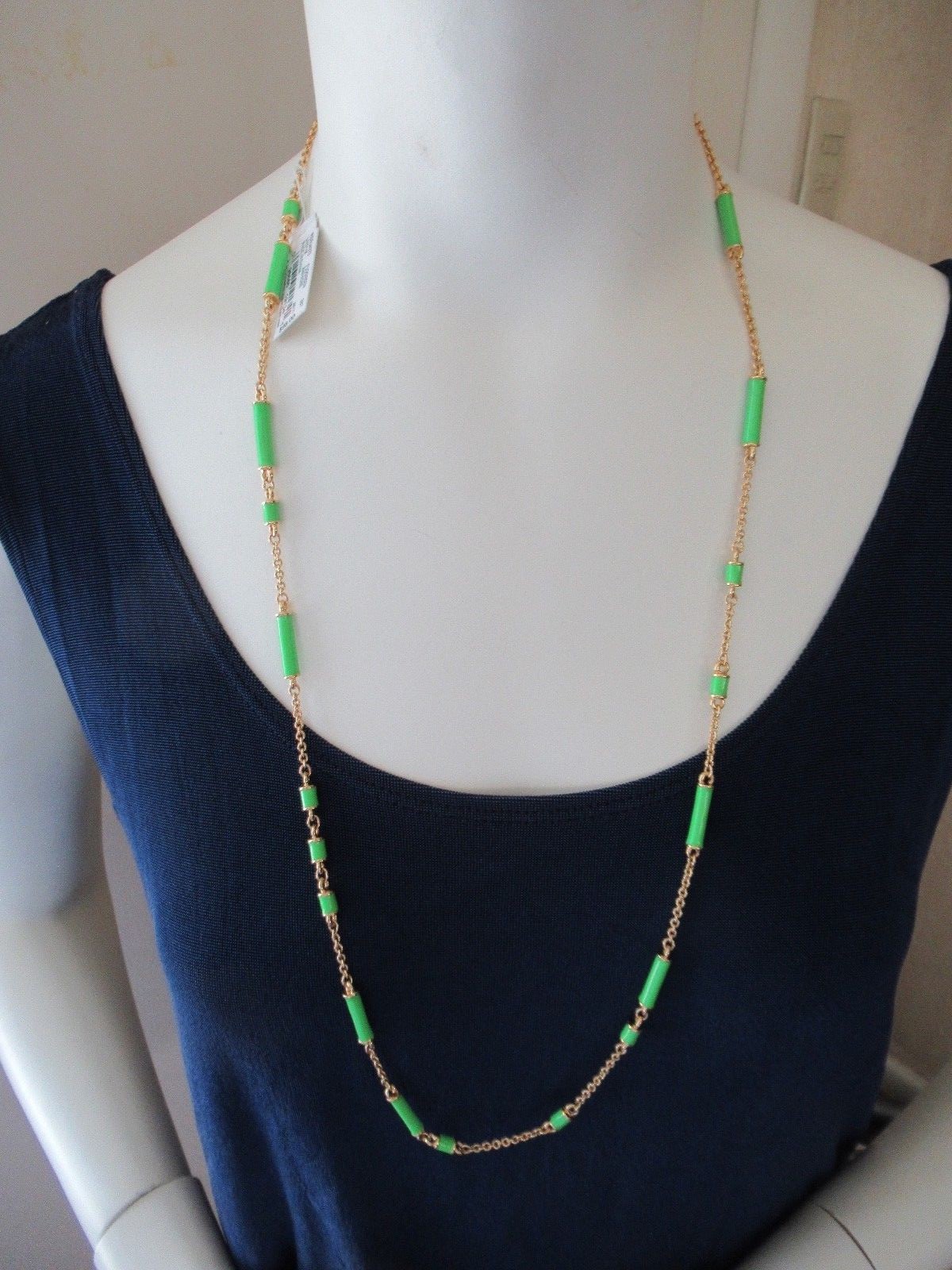 NWT Kate Spade Bar None Gold Plated Chain Scatter Necklace- Green-$98