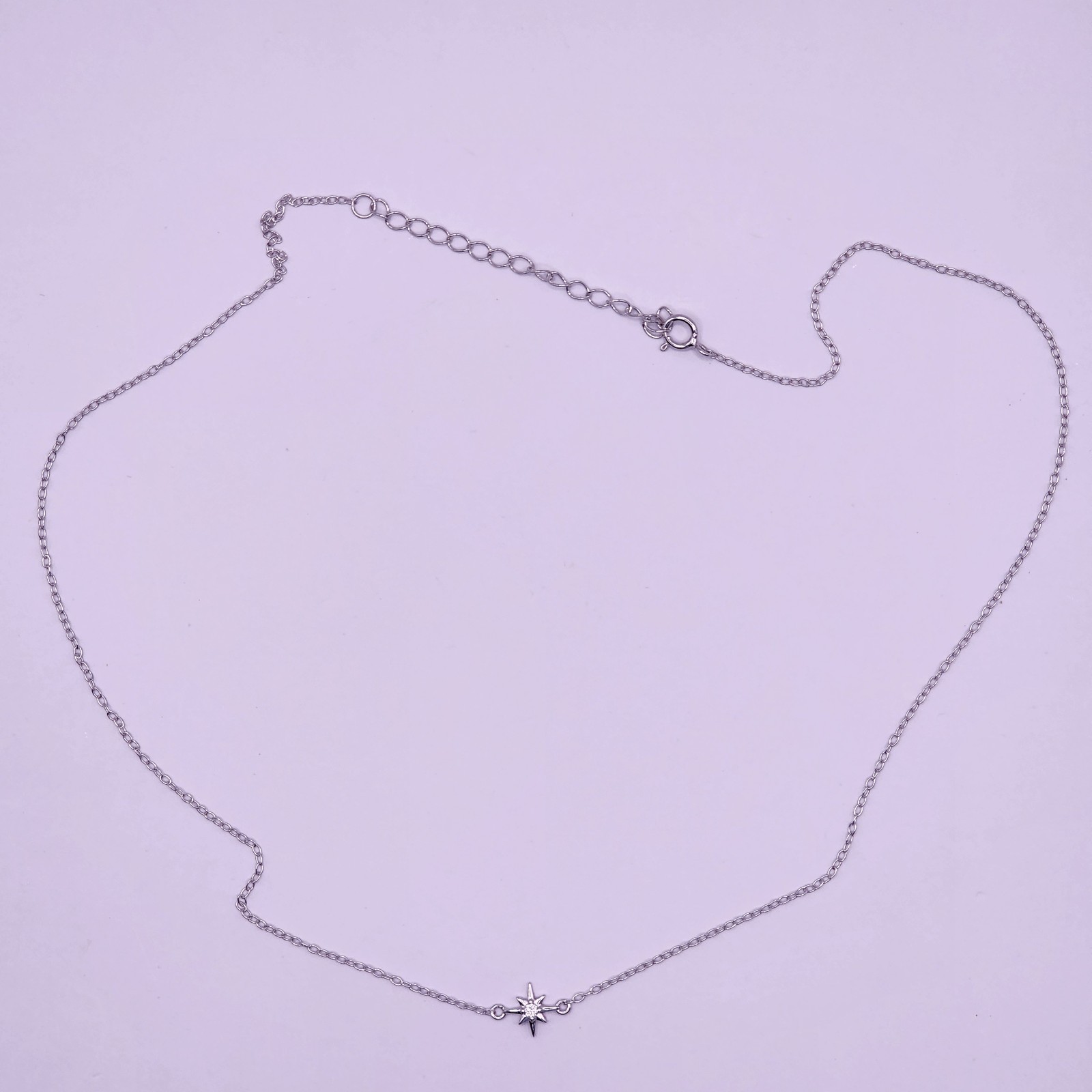 Sterling Silver Rhodium Plated Northstar Clear CZ Necklace 18 Inch