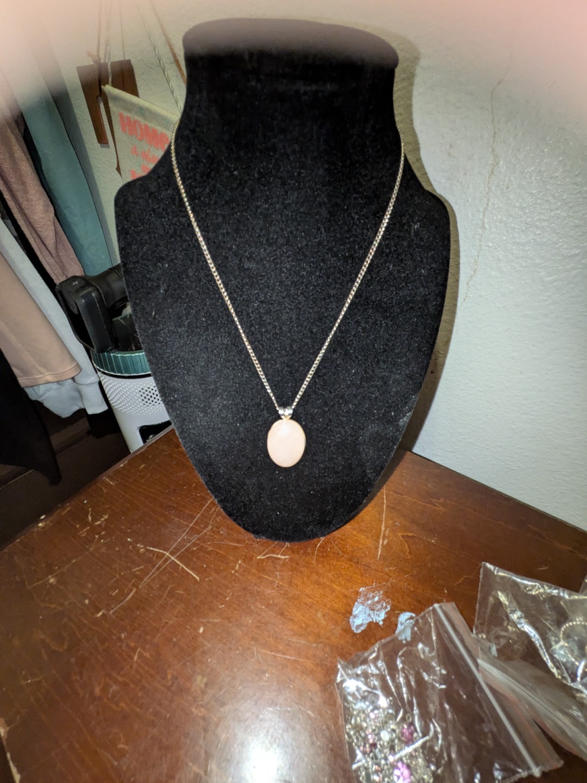 Rose Quartz Oval Bezel Charm Pendant Silver Tone Cable Chain Necklace