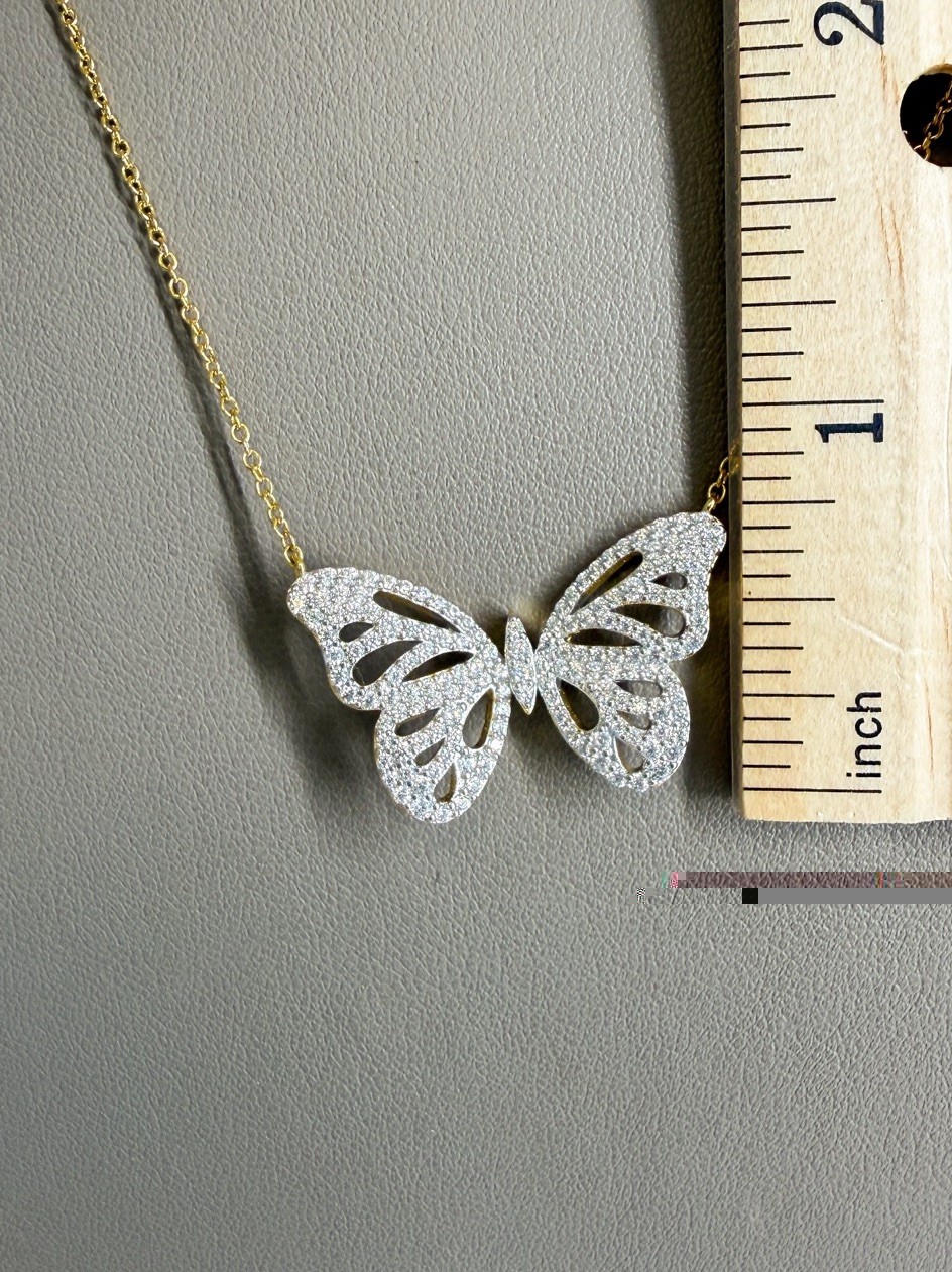 Diamonique x Jennifer Miller Butterfly Necklace 14K YGP 925 1.55ctw QVC Retired