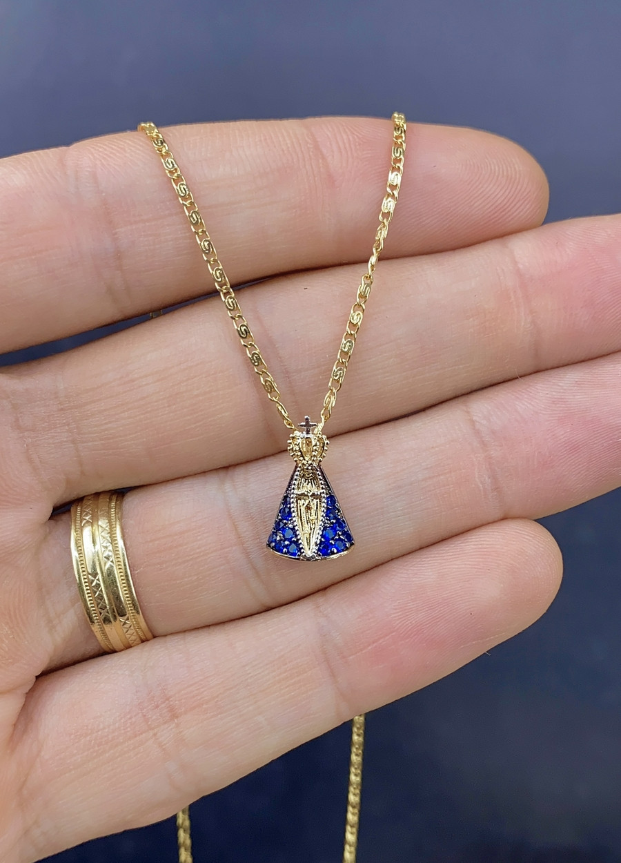18K Gold Filled Virgin Aparecida Necklace for Womens 20″ – Colar para Mulheres