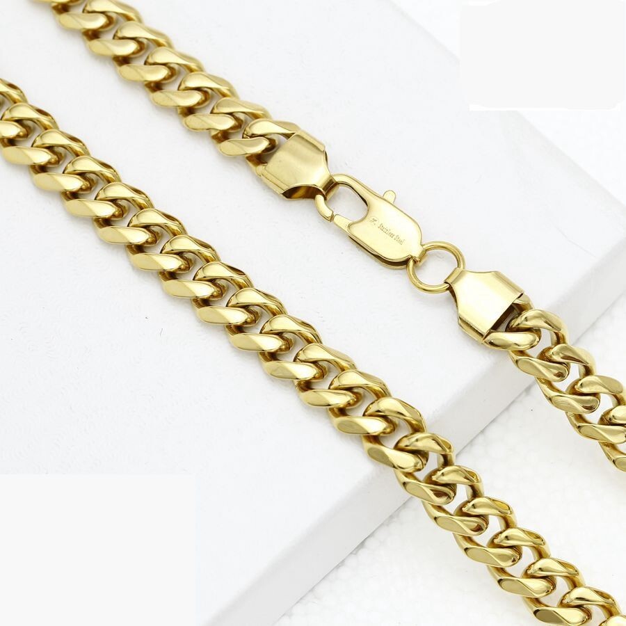 Men’s 20″ Stainless Steel Cuban Necklace 35mm CZ ANGEL Charm Gold plated*BOX