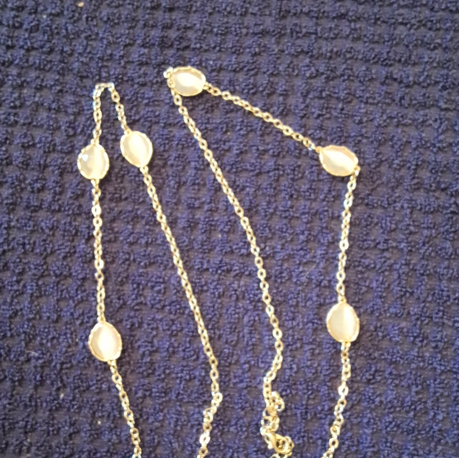 Gold Station Necklace Oval White Stones Metal Chain 6 Gemstone Undated Style
