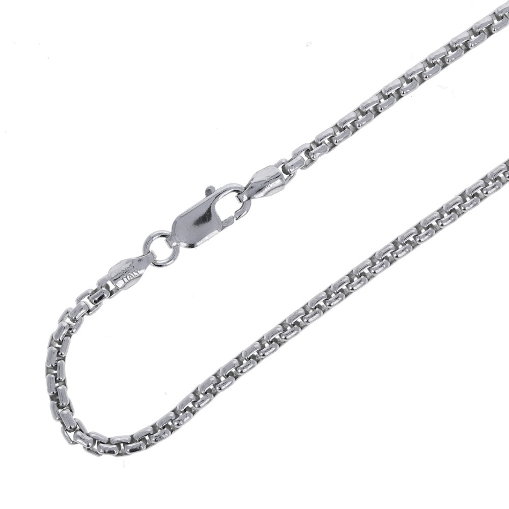 .925 Sterling Silver, 2.5mm Round Box Chains. Wholesale: 16″,18″,20″,22″,24″,30″