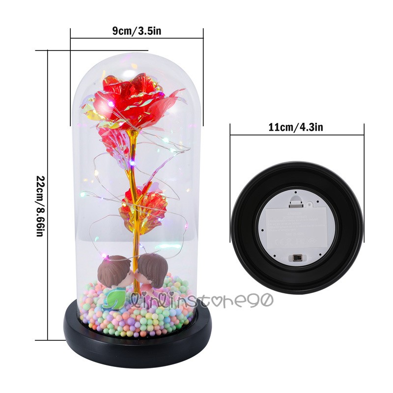 Enchanted Eternal Rose Flower In Glass Dome LED Light Valentine’s Day Gift +Box