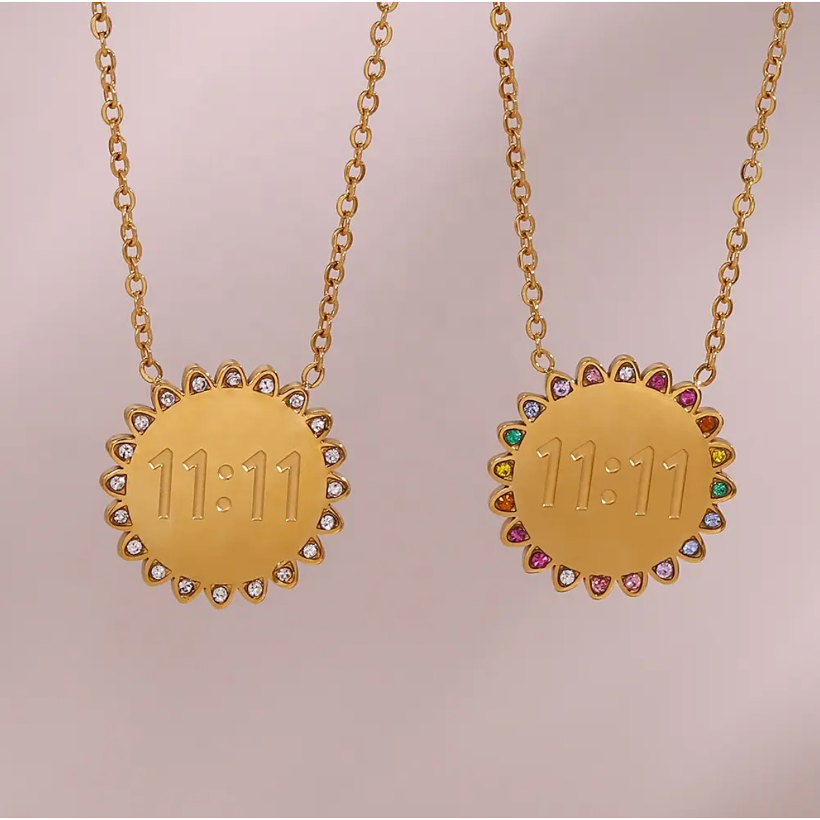 NEW Sunflower 11:11 Angel Number 18K Gold Plated Necklace Rainbow Crystals