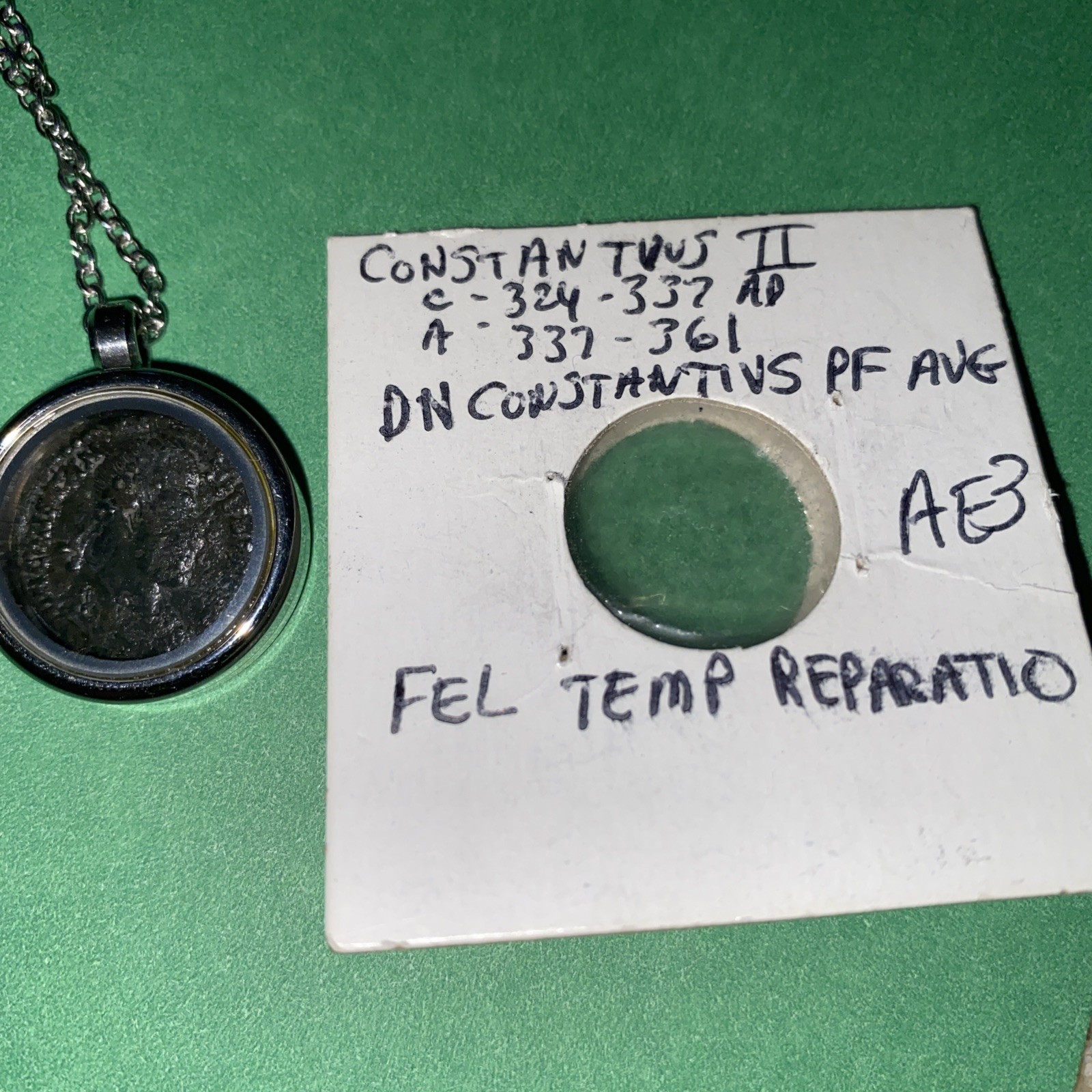 Ancient Roman Coin Necklace Pendant of Constantius II Authentic Natural Patina