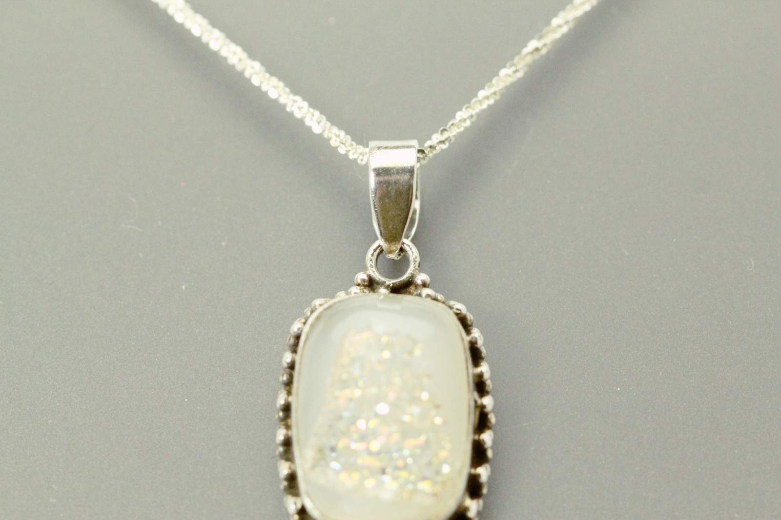 925 Sterling Silver Margarita Chain w Faux Druzy Pendant 7.6 grams 24″ (NEC5650)