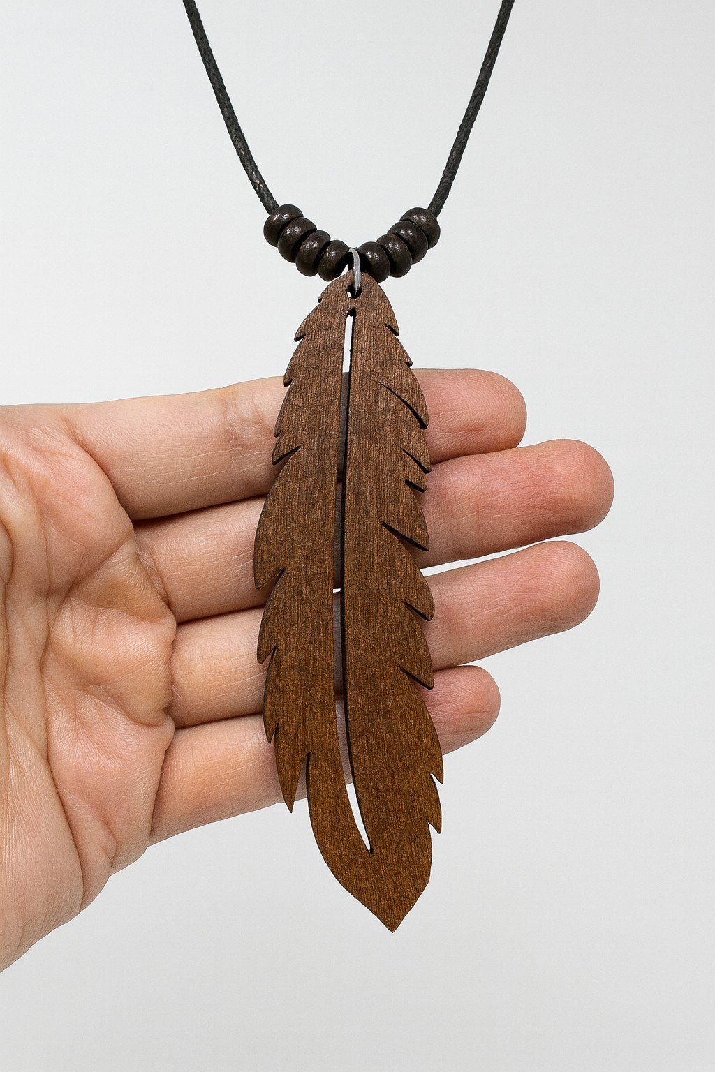 Black or Brown Leaf Necklace Wooden Pendant Adjustable Unisex Nature Jewelry