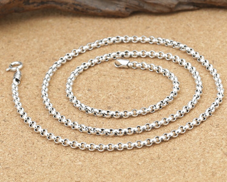 Pure Solid 925 Vintage Sterling Silver Necklace 3mm Rolo Link Chain 18-30inchL