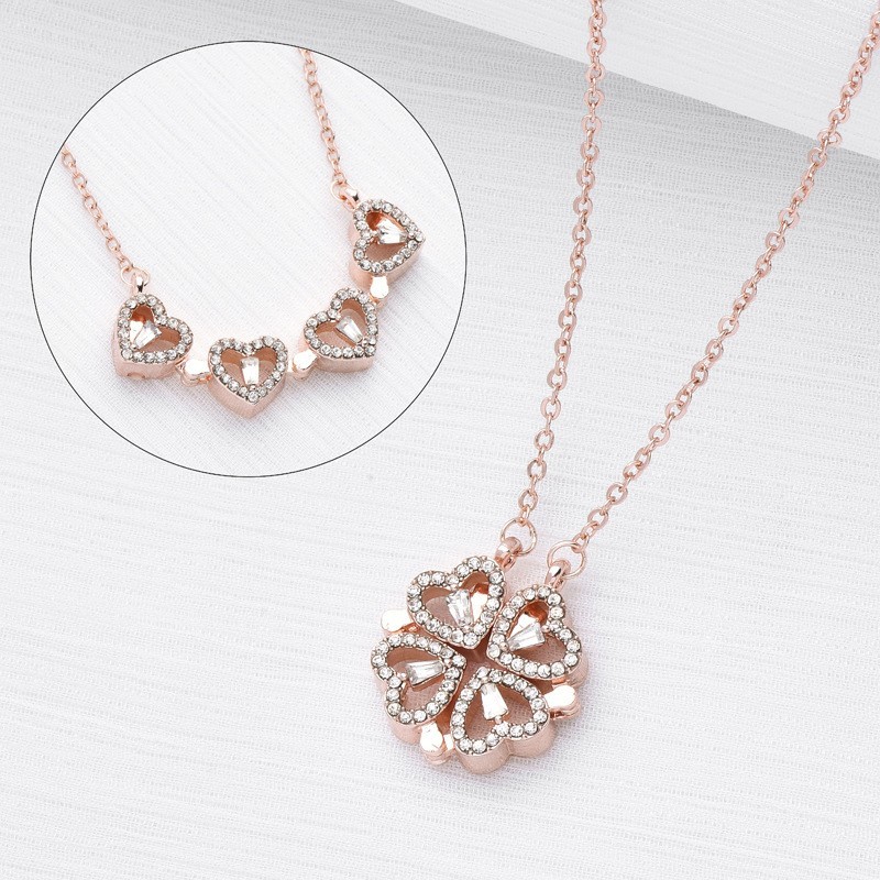 Magnetic Four Leaf Clover Heart Necklace Women’s Convertible Lucky Love Pendant