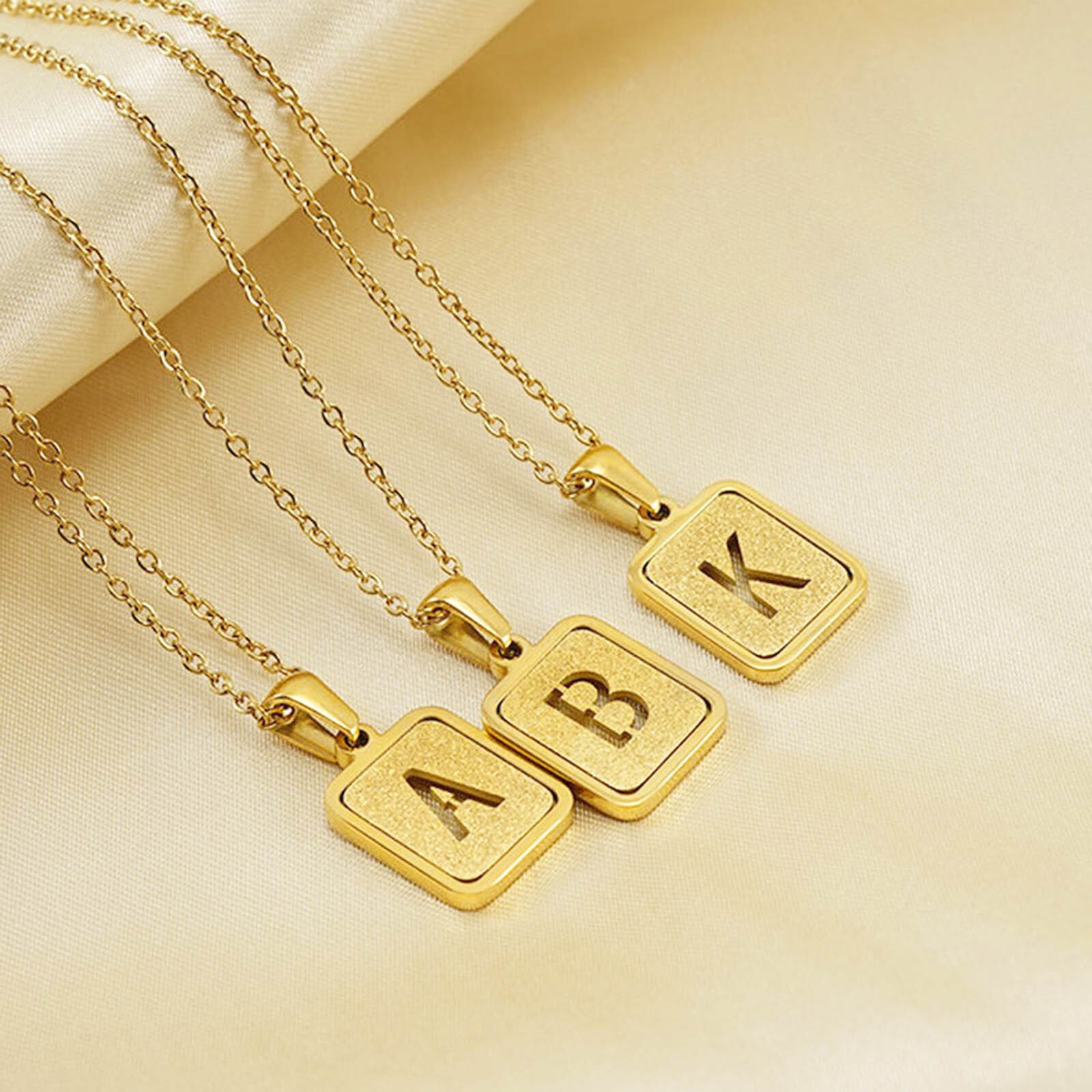 Gold Chic Initial Square Necklaces Hollow Letter A-Z Pendant Collar Women Girls