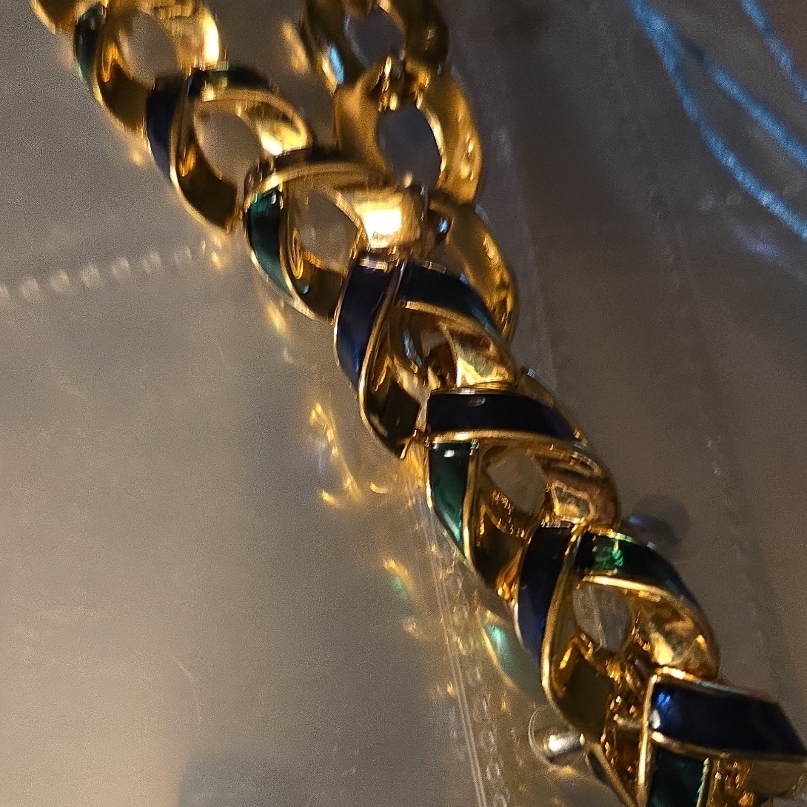 VTNg Gold Plated Oval Link Chocker Necklace with Blue and Green Enamel. Cora