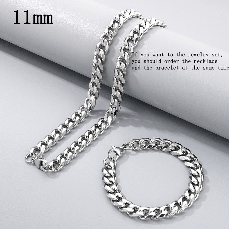 16-36″ Stainless Steel Silver Curb Cuban Chain Necklace Bracelet 3/5/7/9/11/13mm