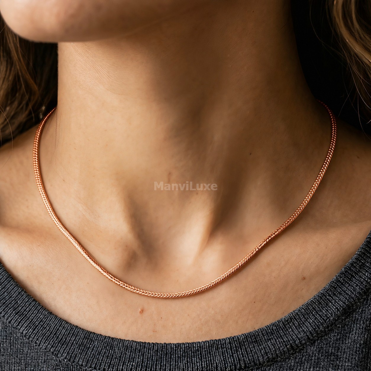 20″ MANVI LUXE Pure Copper Minimalist Chain Necklace Elegant Woven Link Chain