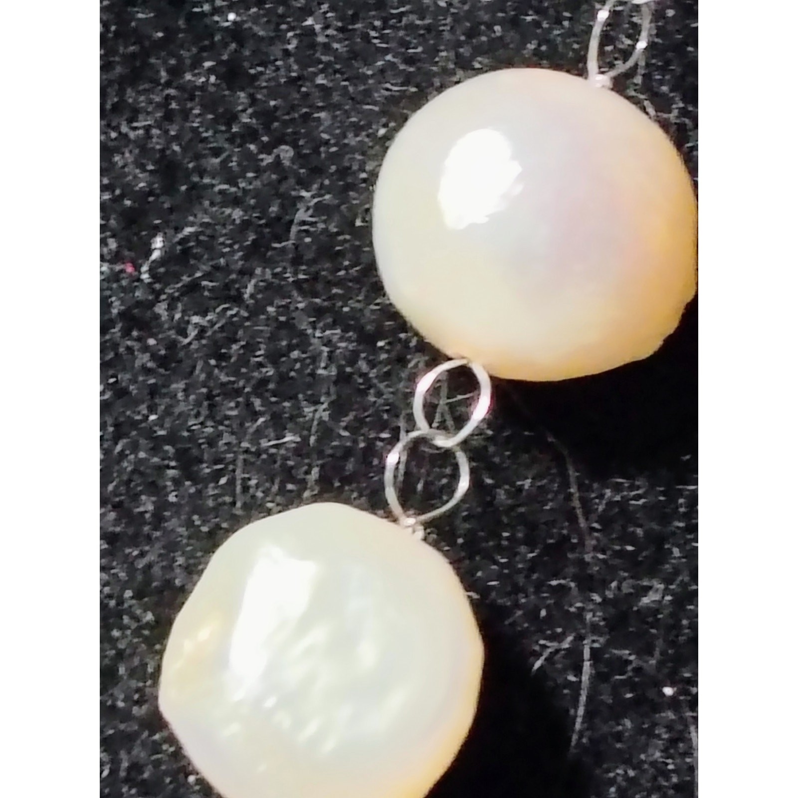 Freshwater Pearl Necklace White Coin Pearls Bronze Biwa Flame Pearls 20″