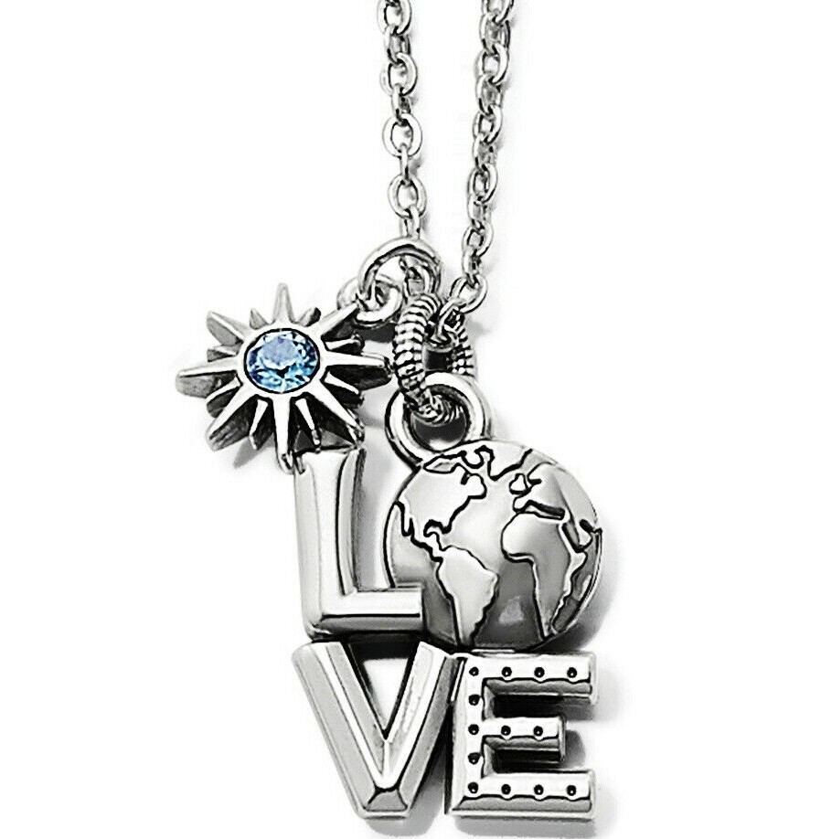 NWT Brighton LOVE EARTH Petite Pendant Necklace Silver Blue Crystal Star MSRP$48