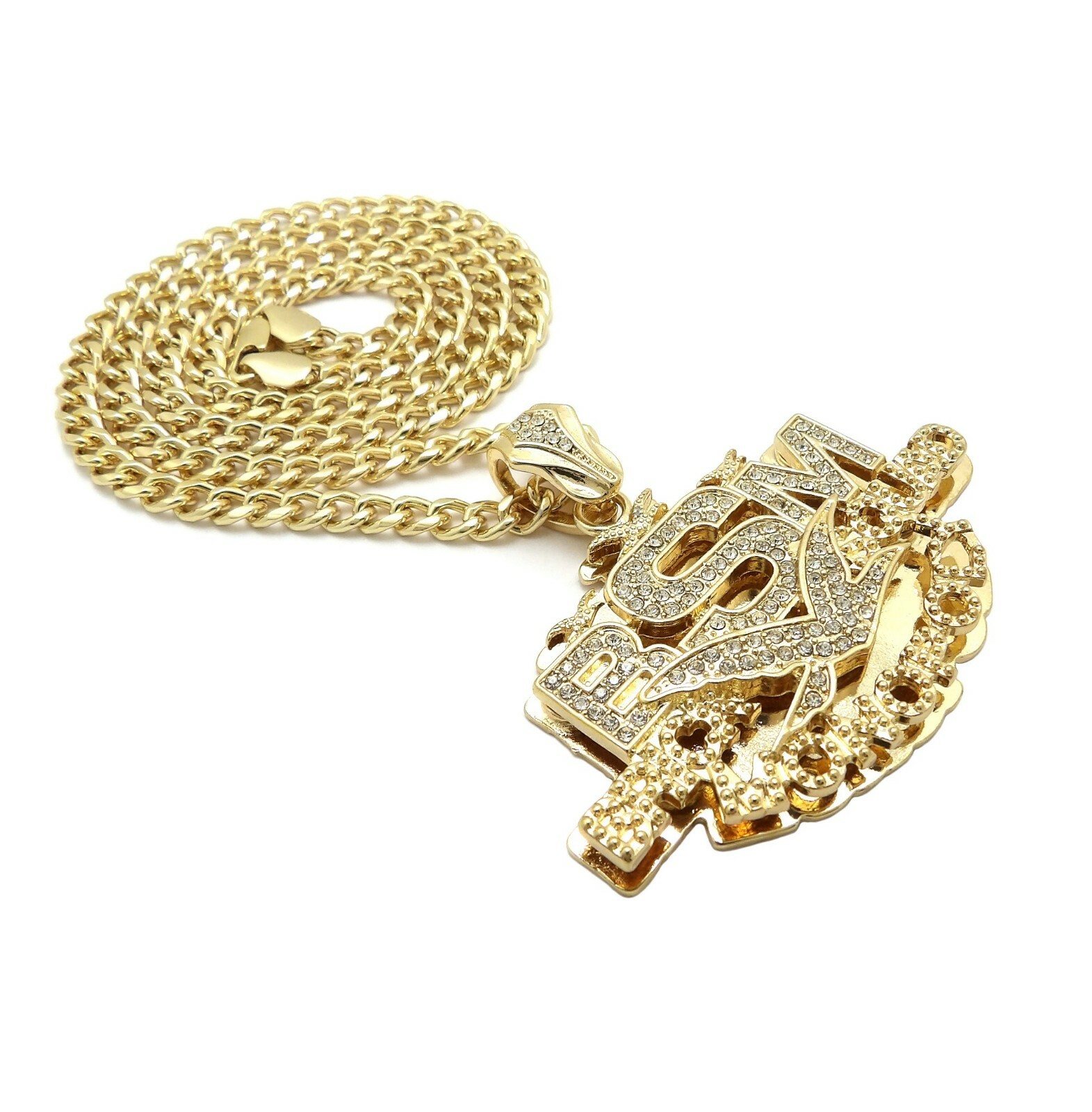 Iced Bust Down Brick Squad Monopoly BSM Pendant & 5mm 24″ Cuban Chain Necklace