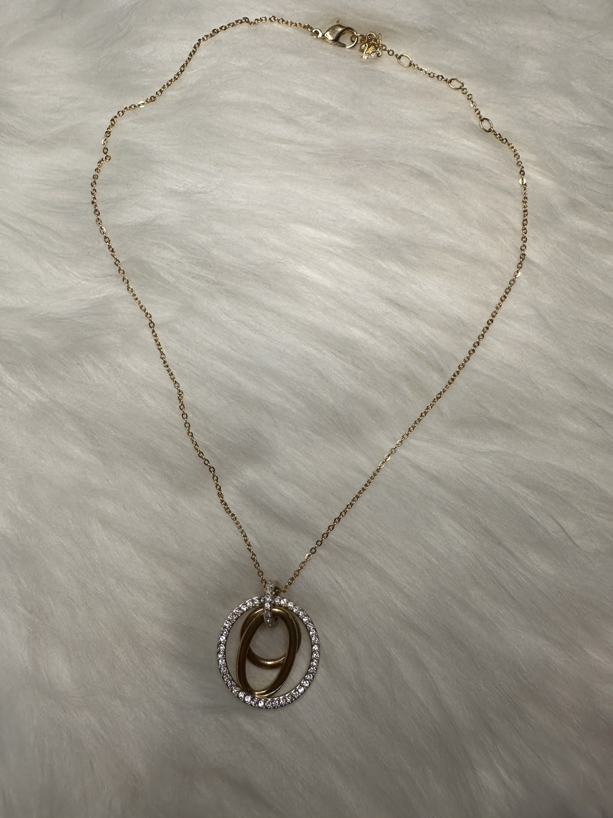 Swarovski Crystal Interlocking Triple Hoop Mixed Metal Pendant Necklace