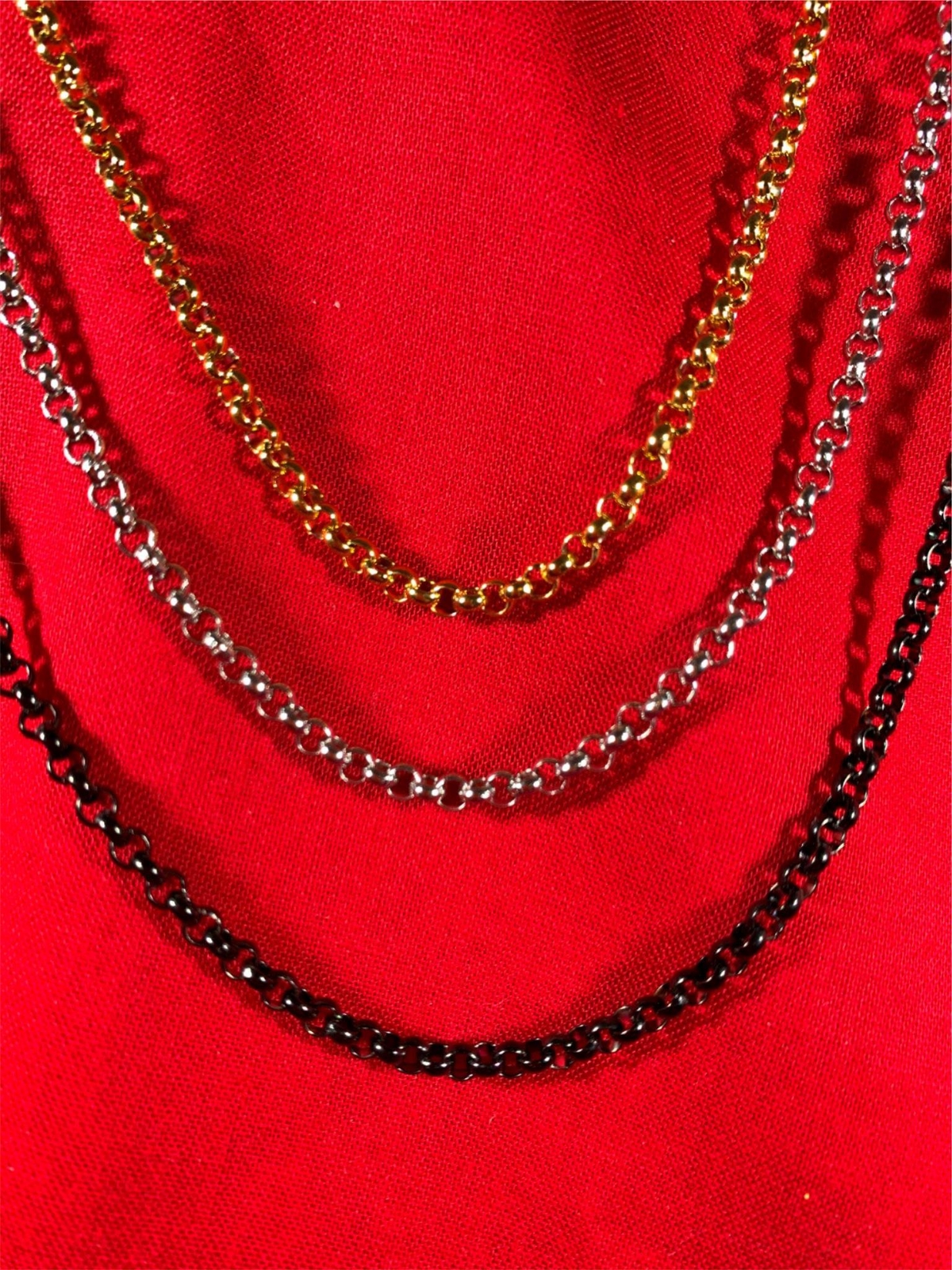 34 INCH GOLD, SILVER,BLACK PLATED 3MM ROLO LINK STAINLESS STEEL CHAIN-USA SELLER
