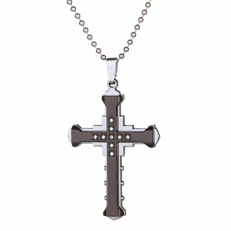 New Unisex Silver & Black Catholic Jesus Crucifix Cross Pendant Necklace
