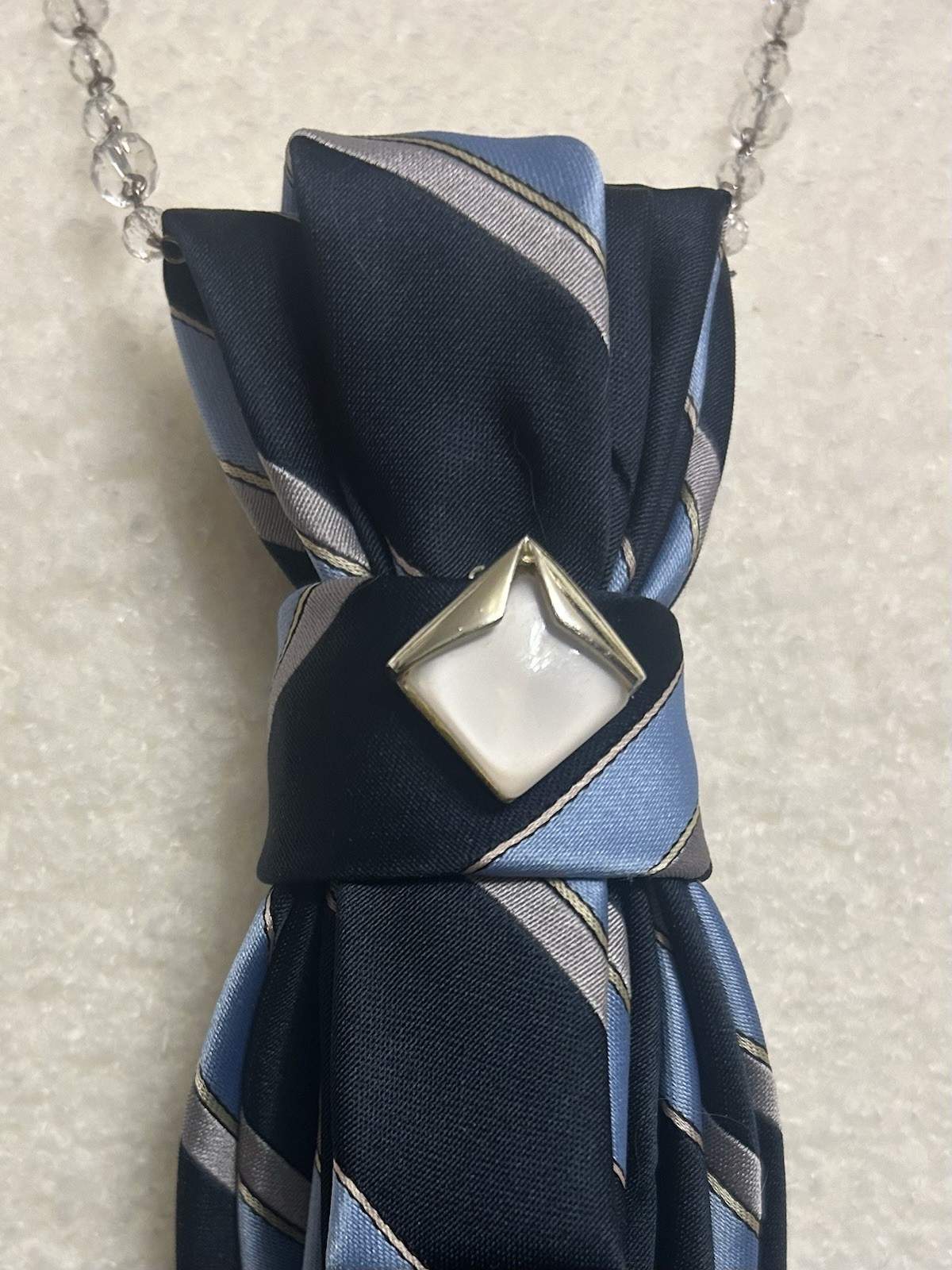 Upcycled Silk Tie Necklace with Embelishment