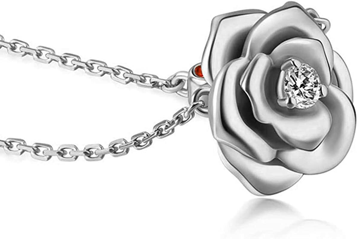Sterling Silver CZ Stone Flower Pendant Necklace Jewelry Gift For Women – 18″