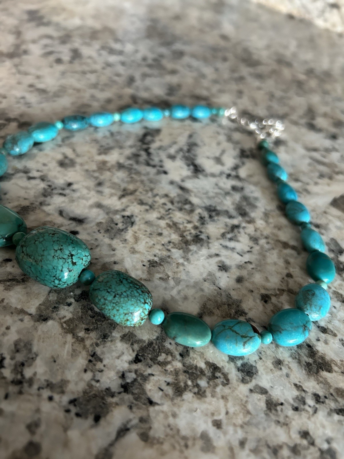 Turquoise Tibetan Stone Beaded Necklace Blue Silver Lobster Clasp Adjustable