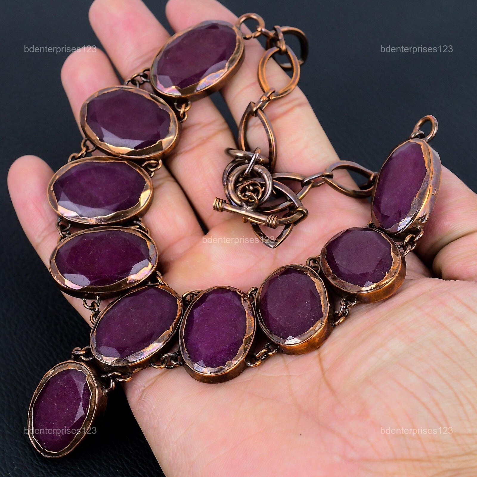 Kashmir Rubi Gemstone Electroformed Artisan Mother Chain Necklace Jewelry Copper