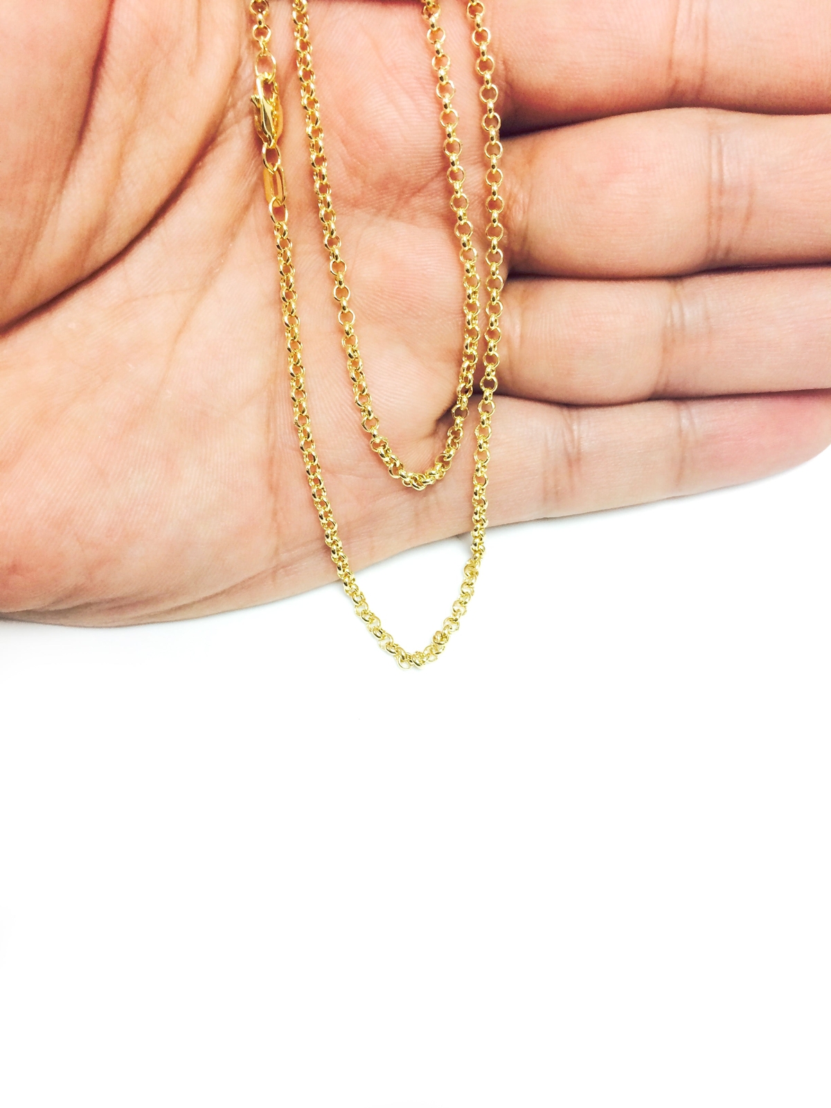 10k Yellow Real Gold Round Rolo Link Chain Necklace, 2.3mm, 16″