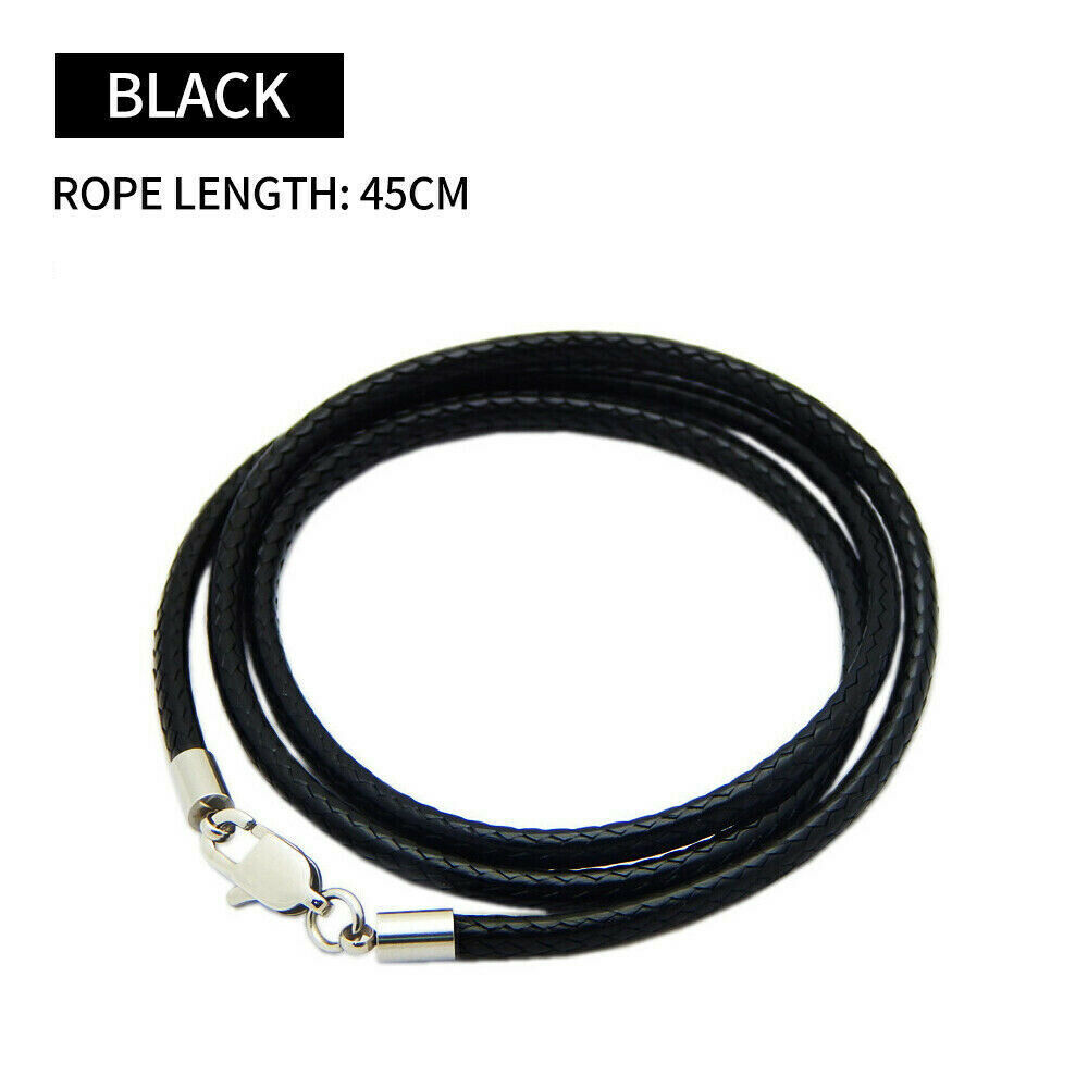 Black Woven Necklace Rope Leather Cord Stainless Steel Men Women Lobster Clasp
