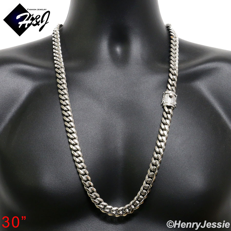 18″-40″MEN Stainless Steel 14mm Silver ICY CZ Miami Cuban Curb Link Necklace*158