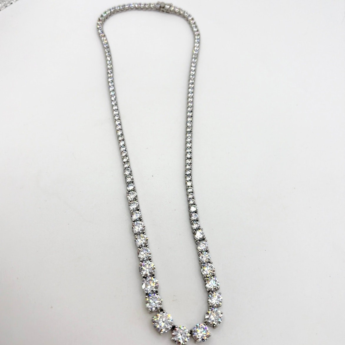 Rhodium and Silver Plated Gradient Zirconia Tennis Necklace 16”