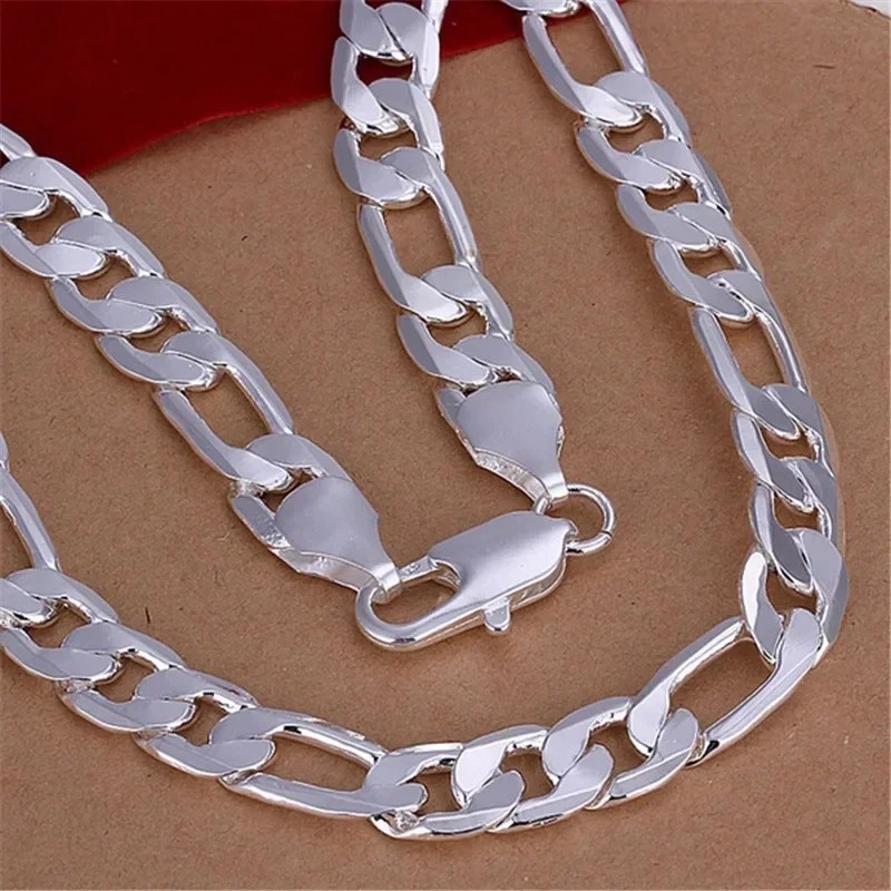 925 Sterling Silver Classic 12MM Cuban Chain Necklace Men Charm Fashion Jewelry